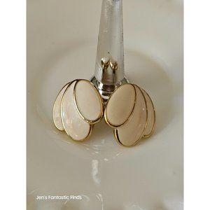 Napier White Enamel Gold Toned Post Left Right‎ Earrings Vintage Rare